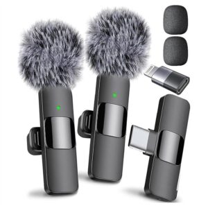 Mini Mic Wireless Microphone for iPhone, iPad, Android Lavalier Microphone for Video Recording with USB-C Lighting
